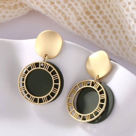 Pink Acrylic Roman Numeral Circle Drop Earrings - Picture 3 of 5